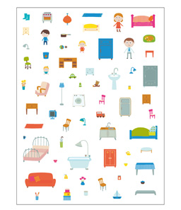 Illustratrice, pour Oxybul Eveil & Jeux.
66 magnets pour composer, remplir, décorer la maison magnétique.
Jeu, à partir de 3 ans.