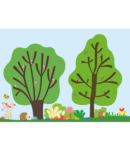 Illustratrice pour Oxybul-Eveil & Jeux
Cliquer. Les illustrations des oiseaux et des feuilles sont à découvrir. Sous forme de stickers, elles viennent compléter l'illustration des deux arbres.